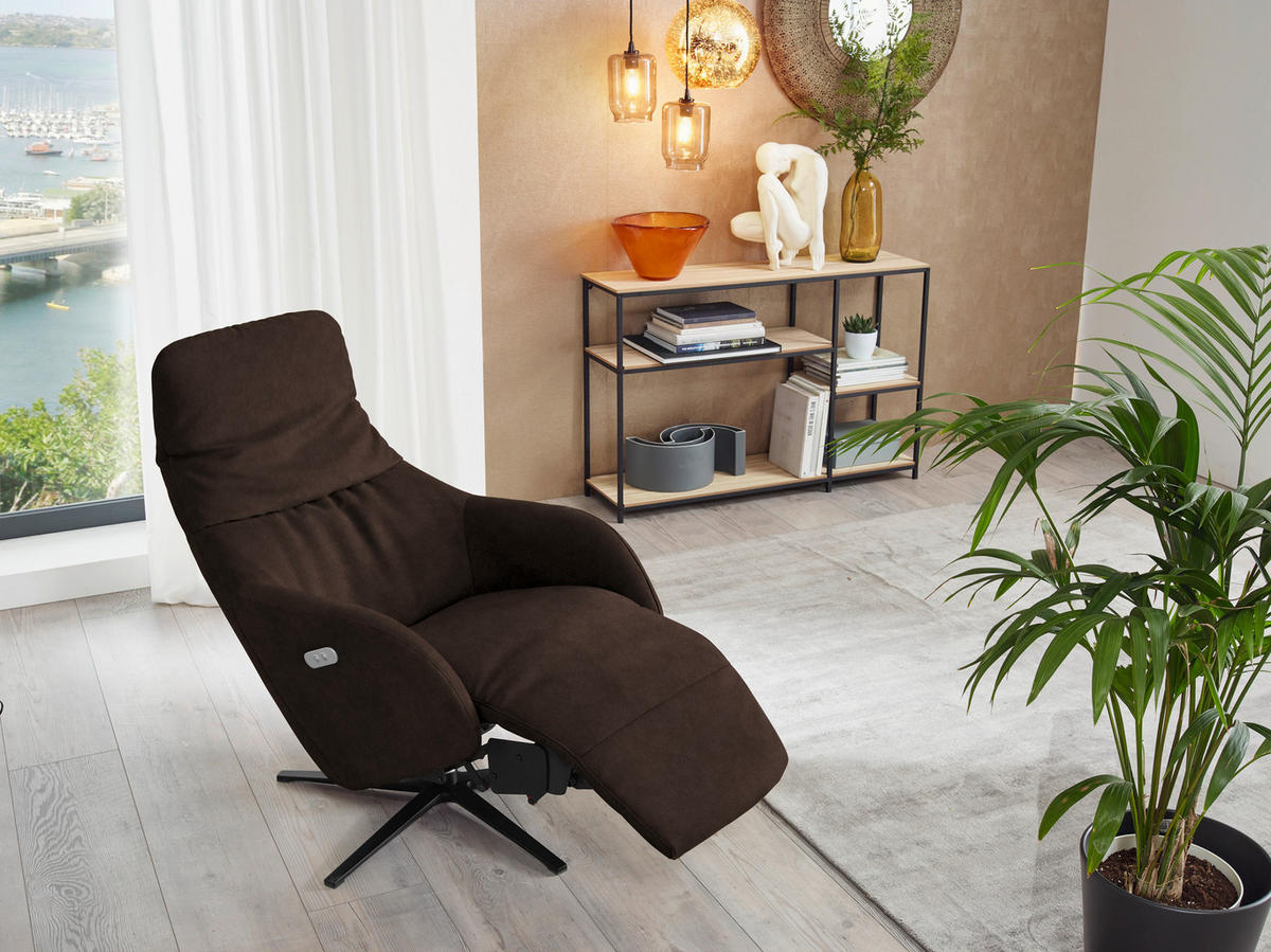 RELAXSESSEL in Textil Dunkelbraun  - Dunkelbraun/Schwarz, Design, Textil/Metall (77/108/95cm) - Chilliano