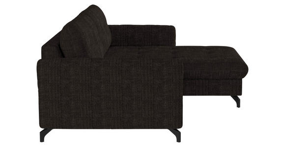 ECKSOFA in Flachgewebe, Leinenoptik Dunkelbraun  - Dunkelbraun/Schwarz, Design, Textil/Metall (242/170cm) - Xora