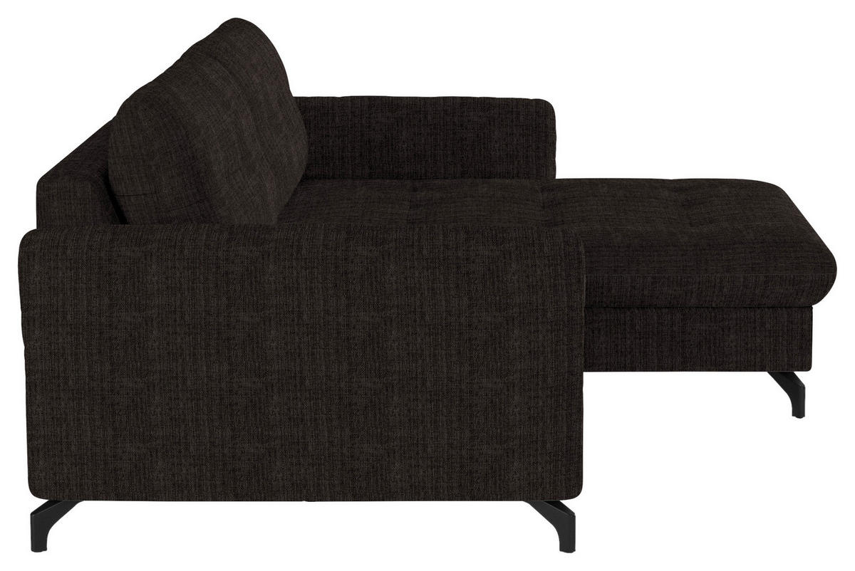 ECKSOFA in Flachgewebe, Leinenoptik Dunkelbraun  - Dunkelbraun/Schwarz, Design, Textil/Metall (242/170cm) - Xora