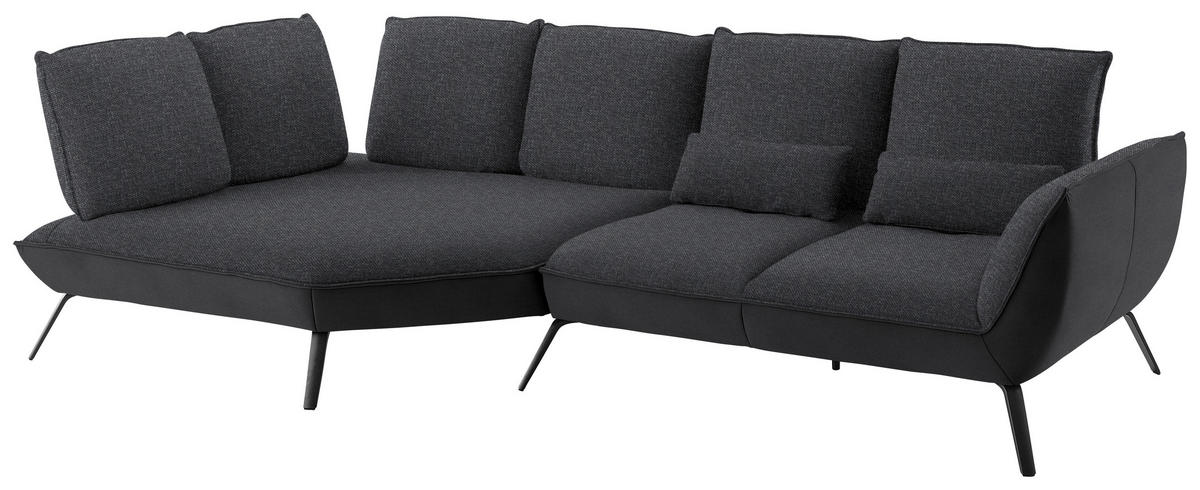 ECKSOFA in Flachgewebe Anthrazit  - Anthrazit/Schwarz, Design, Textil/Metall (169/320cm) - Moderano