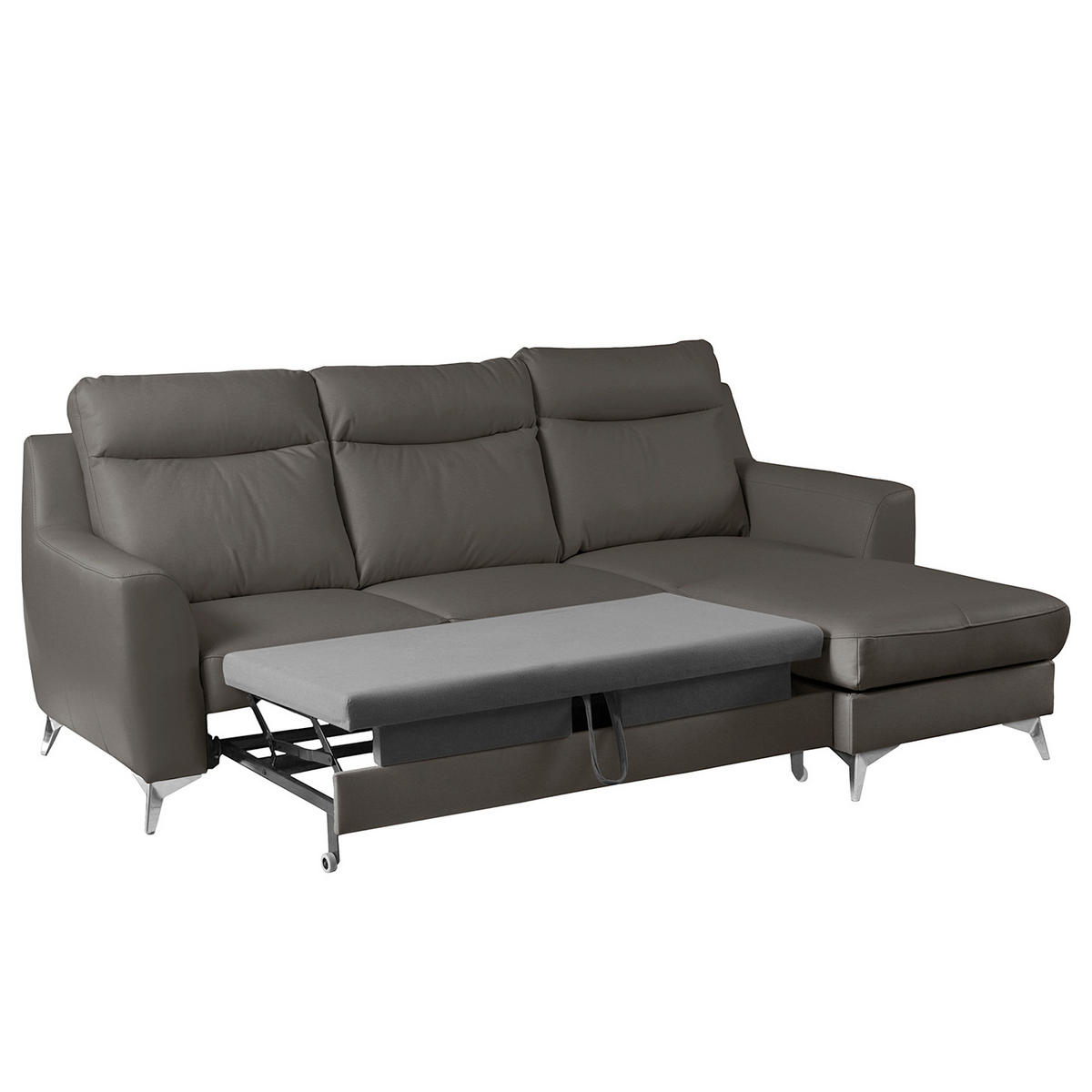 ECKSOFA Lederlook Echtleder Dunkelbraun  - Chromfarben/Dunkelbraun, Design, Leder/Textil (236/168cm) - Livetastic