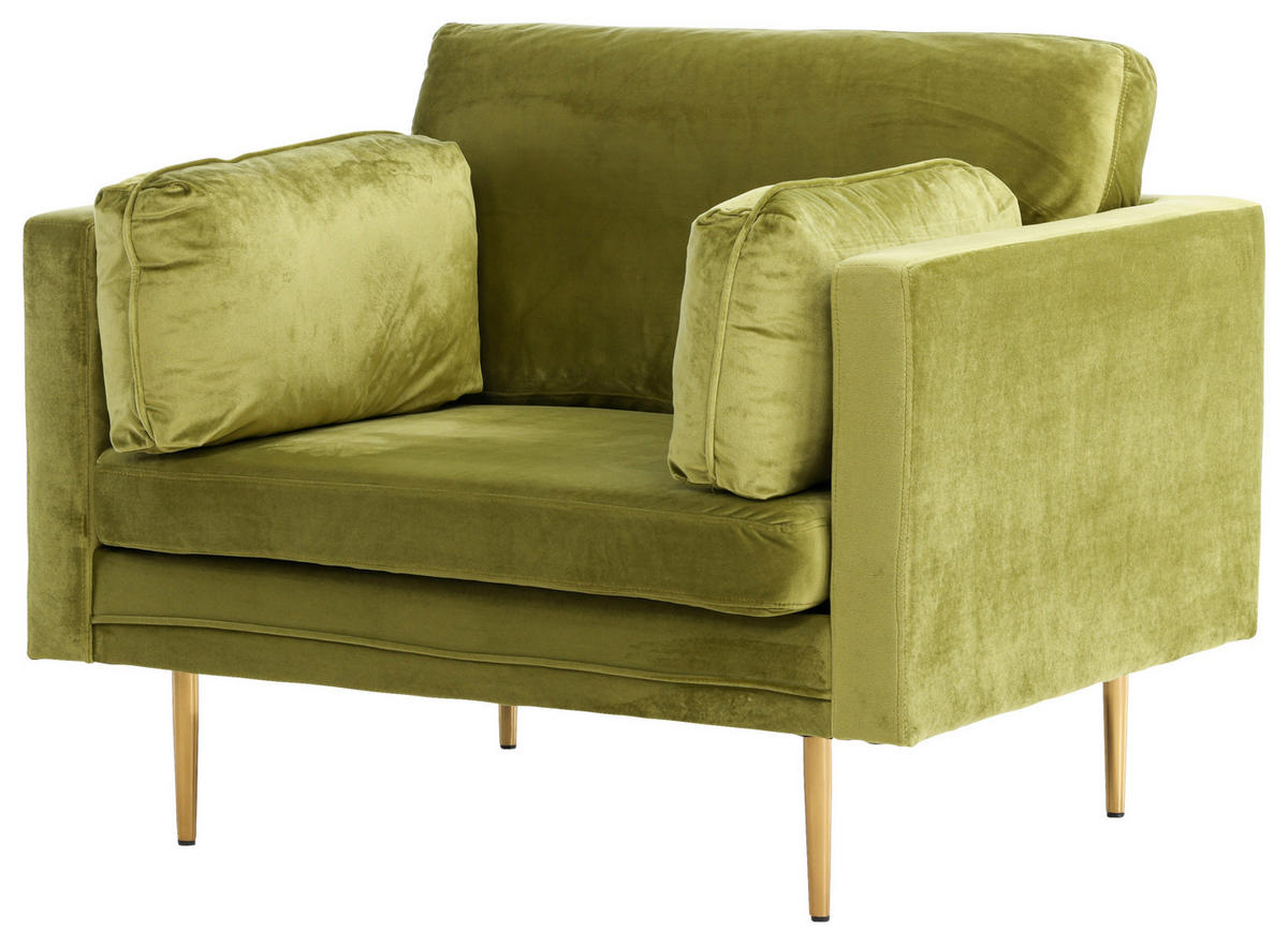 SESSEL in Velours Grün, Goldfarben  - Goldfarben/Grün, Design, Textil/Metall (110/84/86cm) - Livetastic