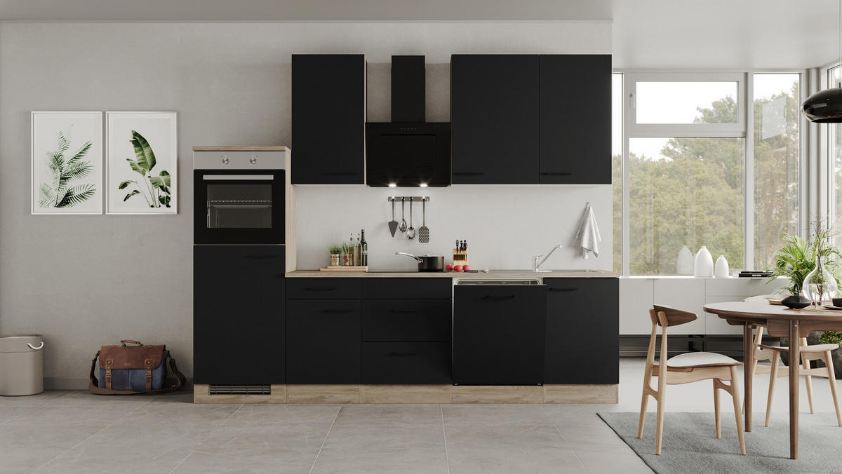 KÜCHENUNTERSCHRANK 50/85/57 cm  in Eichefarben, Schwarz  - Eichefarben/Schwarz, KONVENTIONELL, Holzwerkstoff/Metall (50/85/57cm) - FlexWell