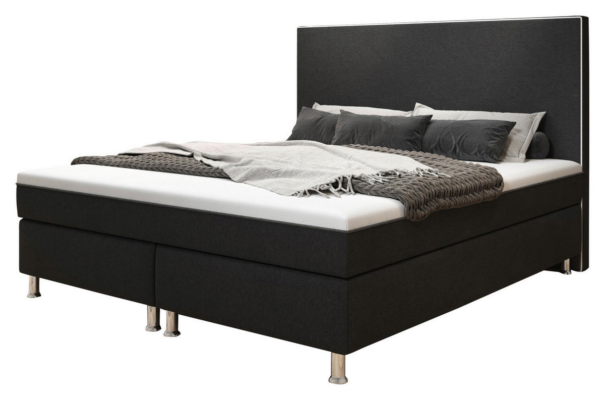 BOXSPRINGBETT 180/200 cm  in Schwarz  - Silberfarben/Schwarz, KONVENTIONELL, Textil/Metall (180/200cm) - MID.YOU