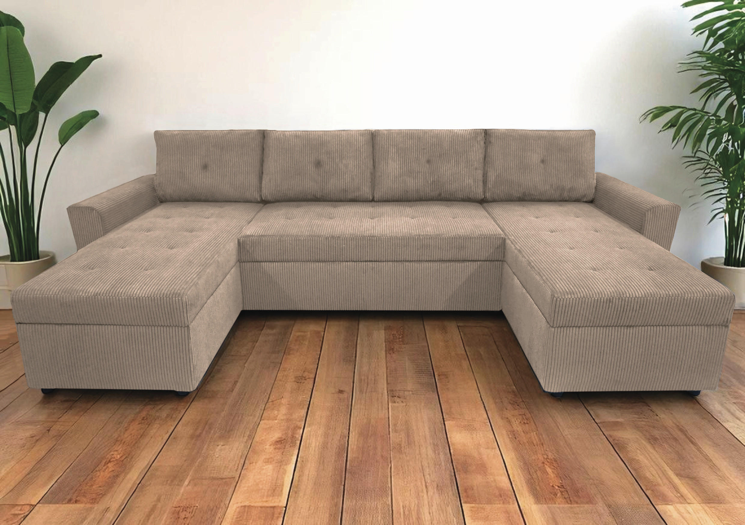 WOHNLANDSCHAFT  in Cord Taupe  - Taupe/Schwarz, Design, Kunststoff/Textil (155/294/155cm) - MID.YOU