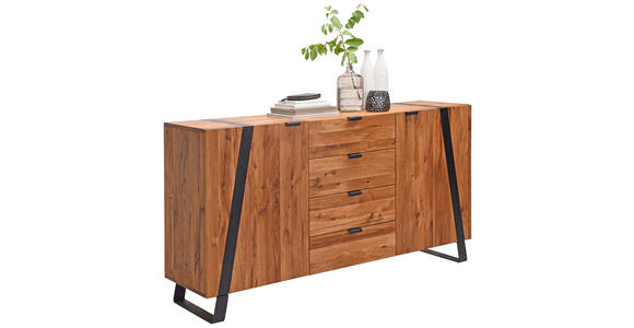 SIDEBOARD Wildeiche massiv Schwarz, Eichefarben Einlegeboden  - Eichefarben/Schwarz, Trend, Holz/Metall (172,8/90,6/43cm) - Landscape