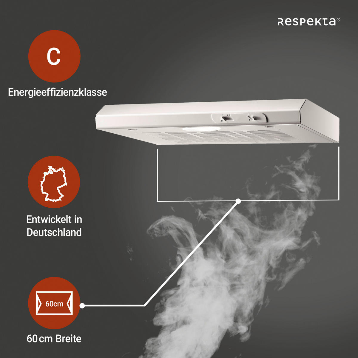 DUNSTABZUGSHAUBE DH620WL  - Weiß, Trend, Metall (60/7,6/47cm) - Respekta