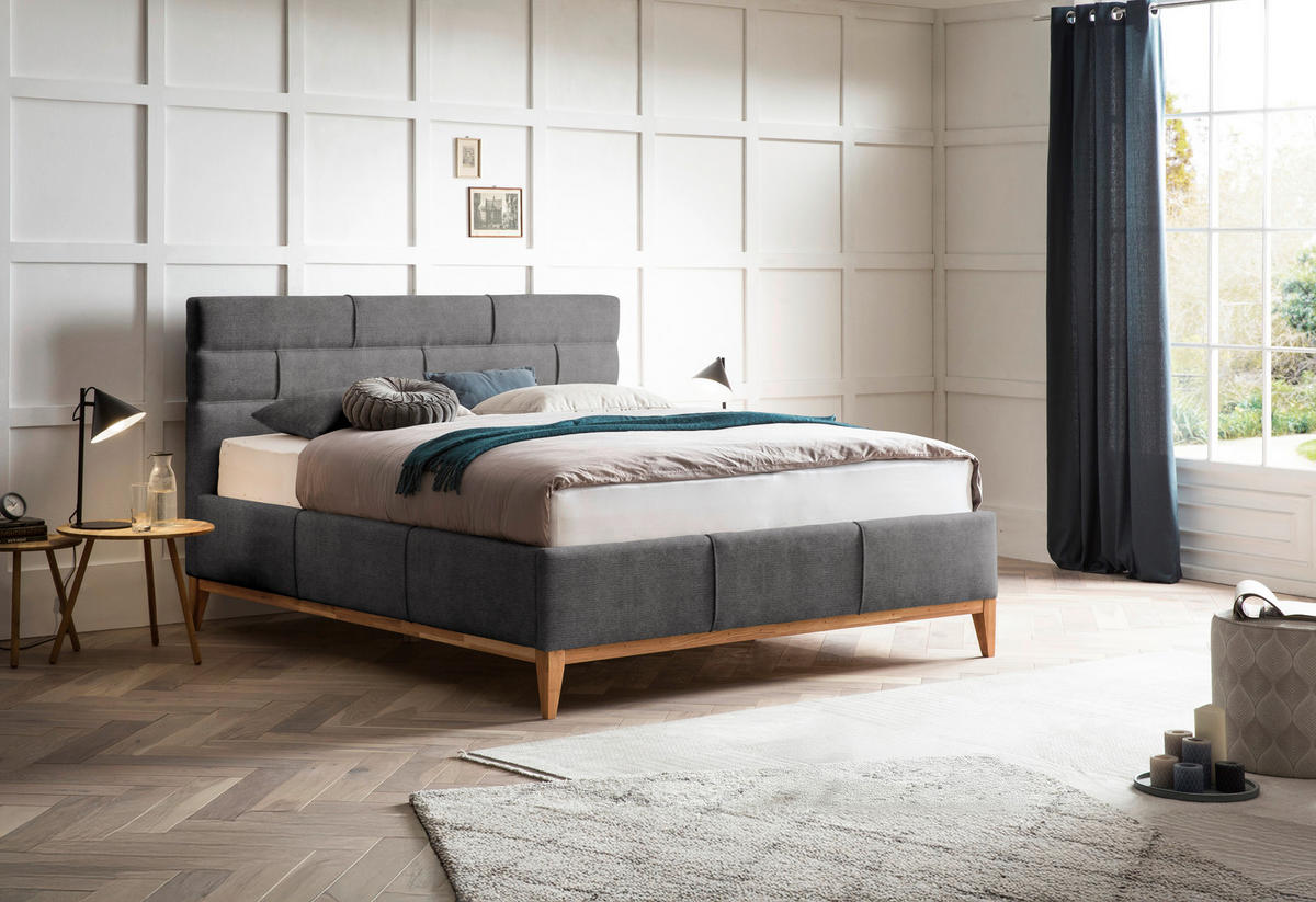 ČALOUNĚNÁ POSTEL, 180/200 cm, šedá - šedá, Basics, dřevo/textil (180/200cm) - Welnova