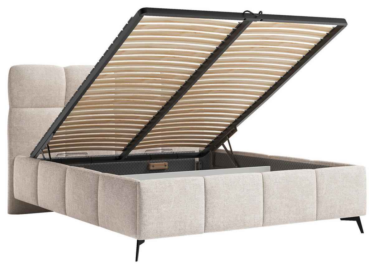 POLSTERBETT 140/200 cm,  in Beige, gepolstertes Kopfteil, Lattenrost,  - Beige/Schwarz, Design, Holz/Textil (140/200cm) - Chameo