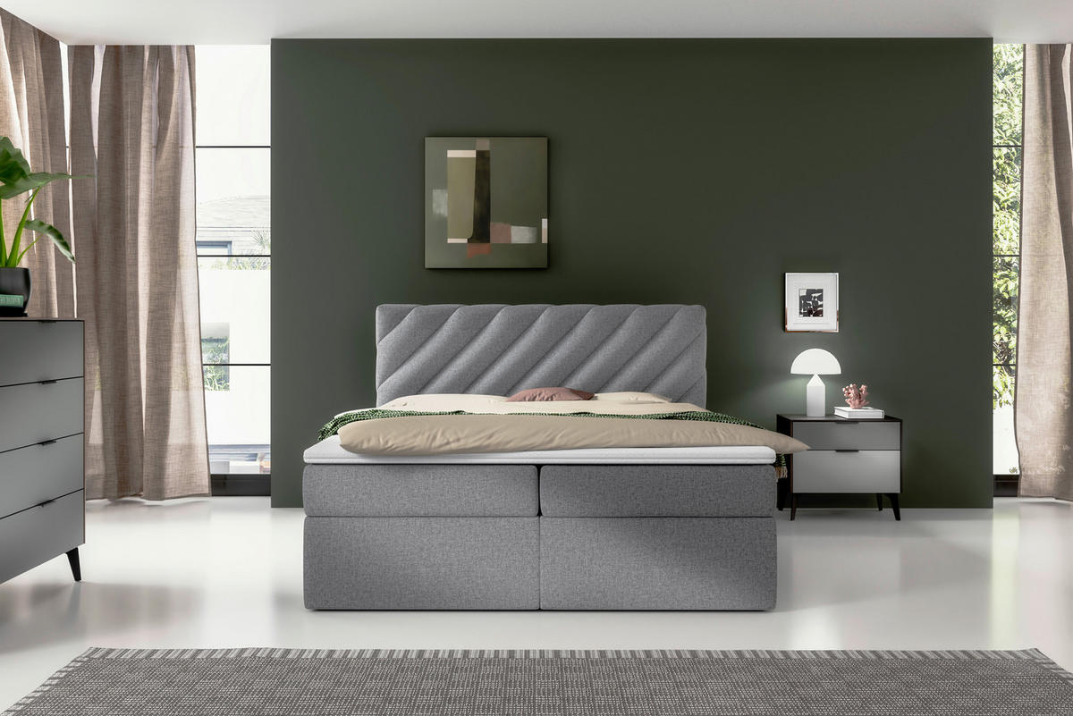 BOXBETT 160/200 cm  in Hellgrau  - Hellgrau/Schwarz, Modern, Textil (160/200cm) - MID.YOU