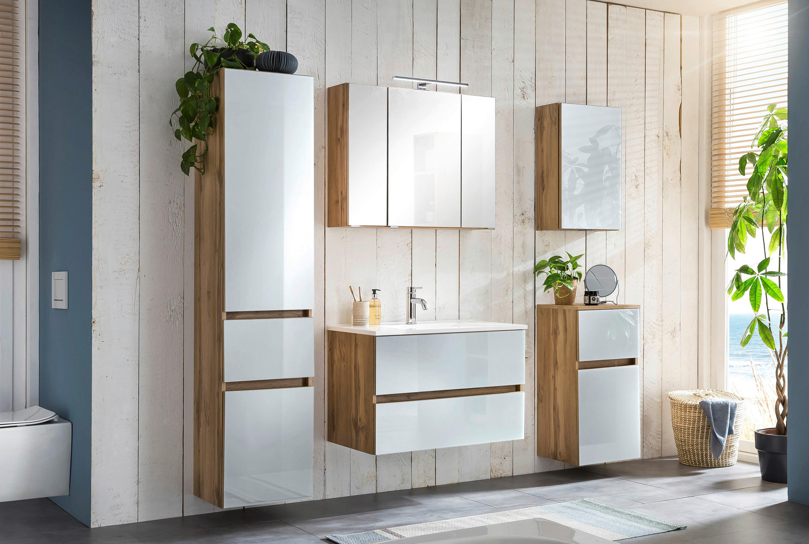BADEZIMMER  in 160 cm  - Weiss/Eichefarben, Konventionell, Glas/Holzwerkstoff (160cm) - Held