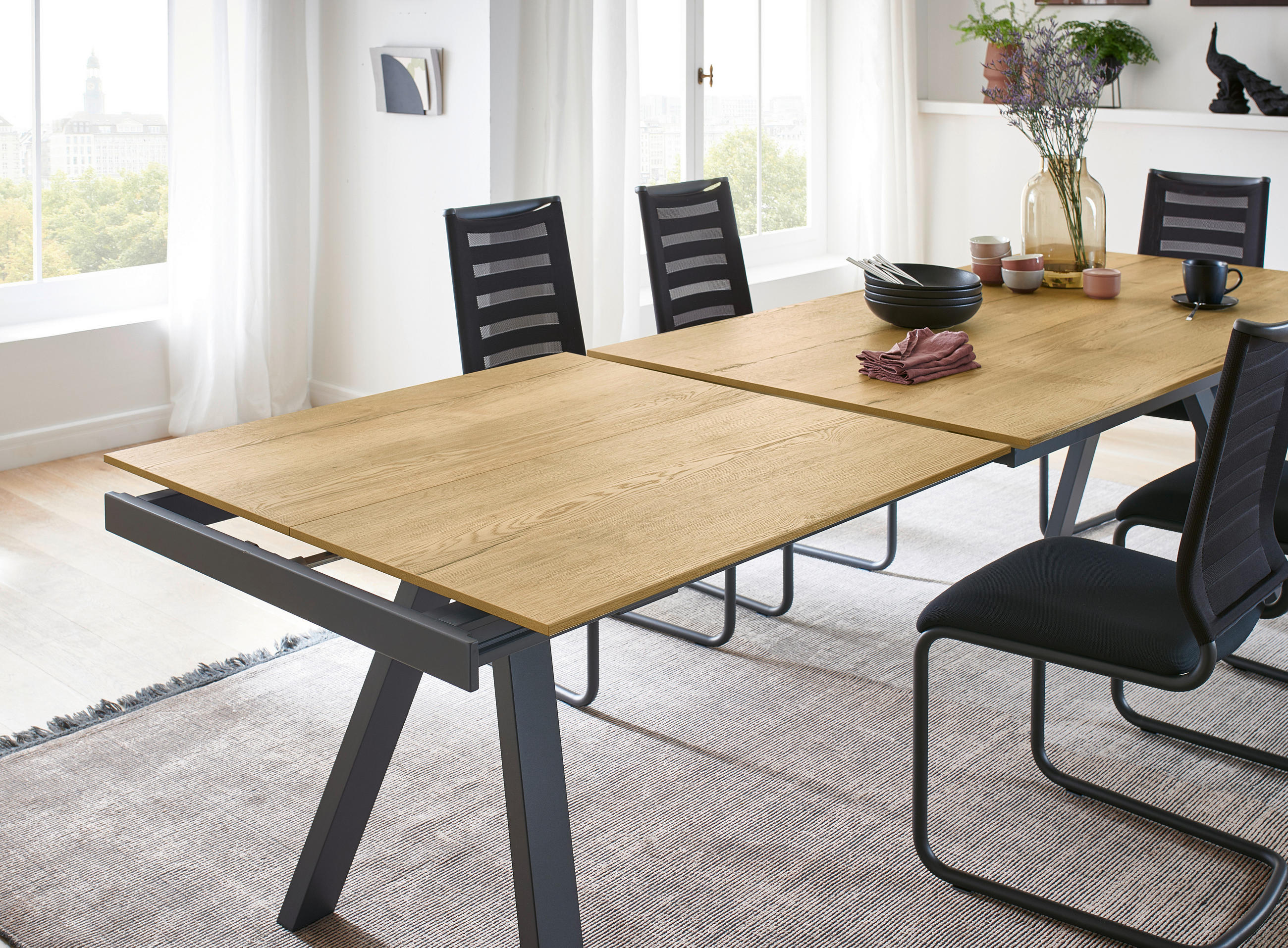 ESSTISCH Anthrazit, Eichefarben rechteckig  ausziehbar, in verschiedenen Größen erhältlich, in verschiedenen Holzdekoren erhältlich  - Eichefarben/Anthrazit, Design, Holzwerkstoff/Metall (160-225/90/75cm) - Venjakob