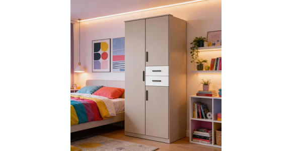 DREHTÜRENSCHRANK  in Grau, Weiß, Sahara  - Schwarz/Weiß, Design, Holzwerkstoff/Kunststoff (90/198/58cm) - Carryhome