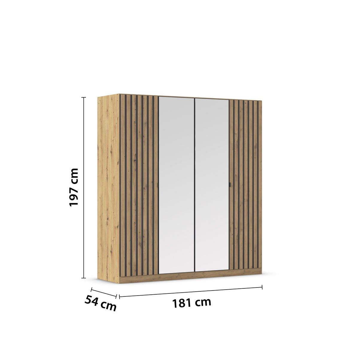 DREHTÜRENSCHRANK 181/197/54 cm,  in Grau, Eiche Artisan, 4-türig  - Eiche Artisan/Grau, MODERN, Holzwerkstoff/Metall (181/197/54cm) - Rauch Möbel