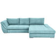ECKSOFA Türkis Flachgewebe Rückenkissen, Bettkasten, Schlaffunktion, Rücken echt, Liegefläche im Originalstoff  - Türkis/Silberfarben, Design, Textil/Metall (306/174cm) - Carryhome