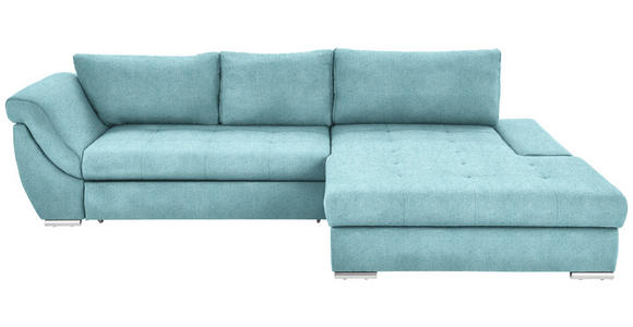 ECKSOFA Türkis Flachgewebe Rückenkissen, Bettkasten, Schlaffunktion, Rücken echt, Liegefläche im Originalstoff  - Türkis/Silberfarben, Design, Textil/Metall (306/174cm) - Carryhome