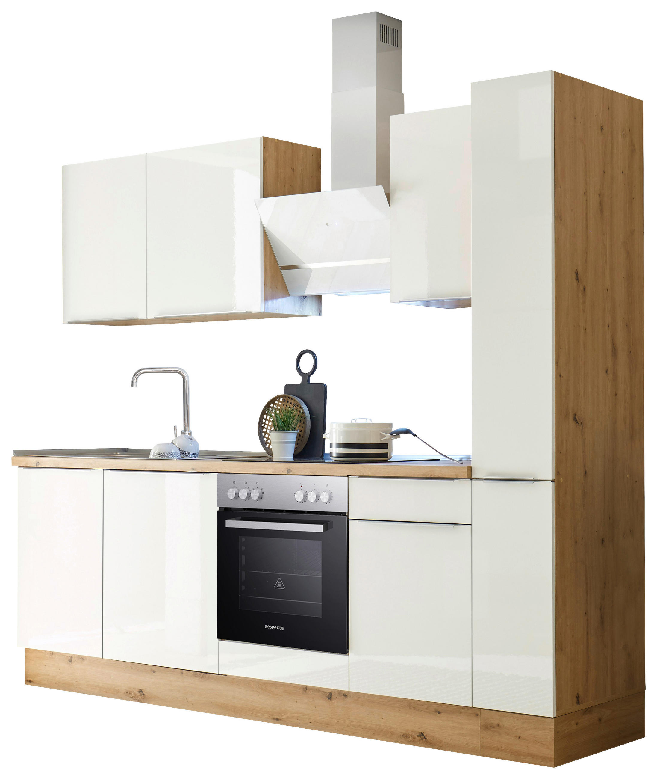 KÜCHENBLOCK 250/211/60 cm   in Eiche Artisan, Weiß Hochglanz  - Weiß Hochglanz/Alufarben, LIFESTYLE, Holzwerkstoff/Kunststoff (250/211/60cm) - Respekta