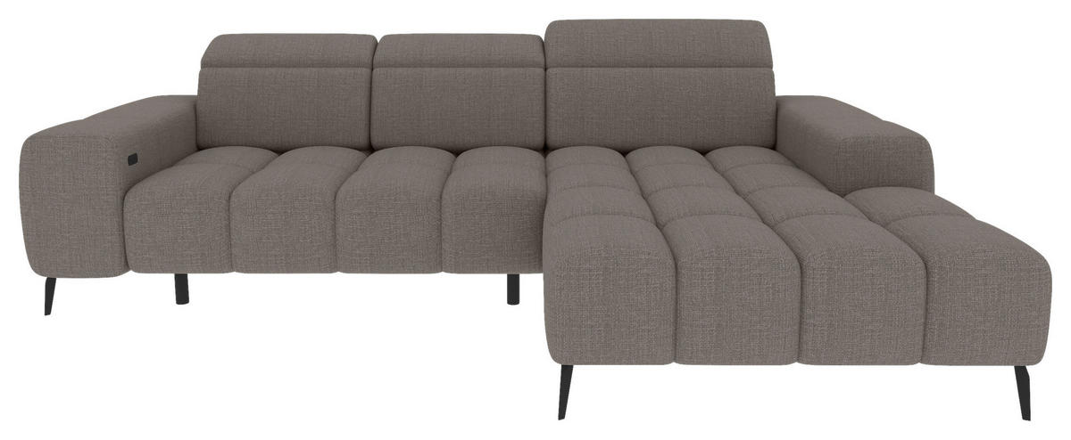 ECKSOFA Taupe Flachgewebe Rücken echt, Kopfteilverstellung, Sitztiefenverstellung  - Taupe/Schwarz, KONVENTIONELL, Kunststoff/Textil (273/171cm) - Carryhome