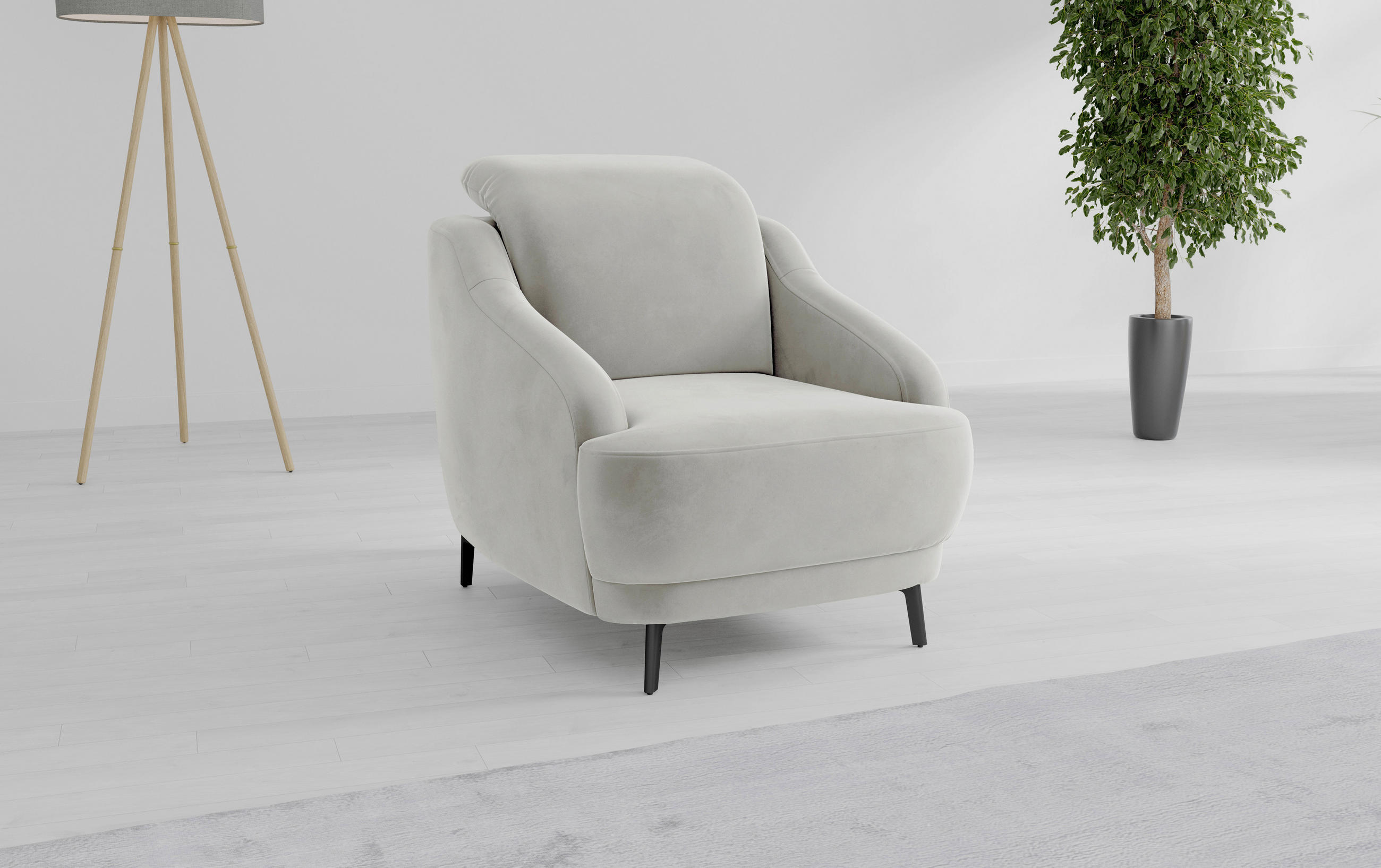 SESSEL in Samt Sandfarben  - Sandfarben/Schwarz, MODERN, Textil/Metall (87/93/104cm) - Sit & More