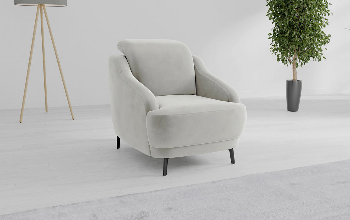 SESSEL in Samt Sandfarben  - Sandfarben/Schwarz, MODERN, Textil/Metall (87/93/104cm) - Sit & More