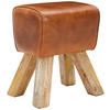 HOCKER in Holz, Leder Braun  - Naturfarben/Braun, LIFESTYLE, Leder/Holz (42/45/35cm) - Livetastic