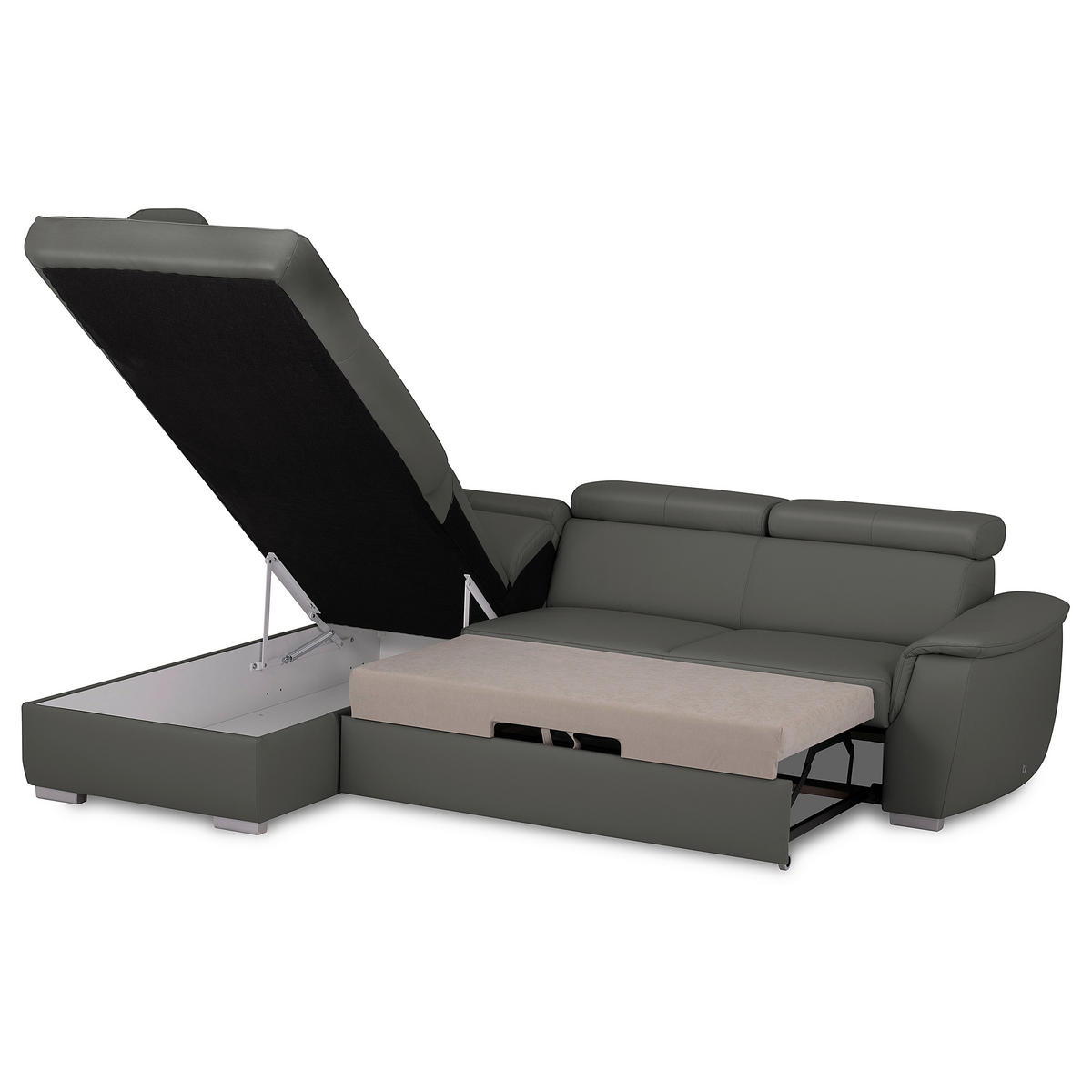 WOHNLANDSCHAFT  in Kombination Echtleder/Lederlook Anthrazit  - Anthrazit, Leder/Metall (211/262cm) - Celina Home