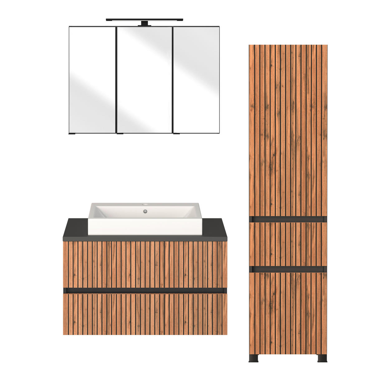 BADEZIMMER  in 130 cm  - Eiche Wotan/Graphitfarben, KONVENTIONELL, Glas/Keramik (130cm) - Xora