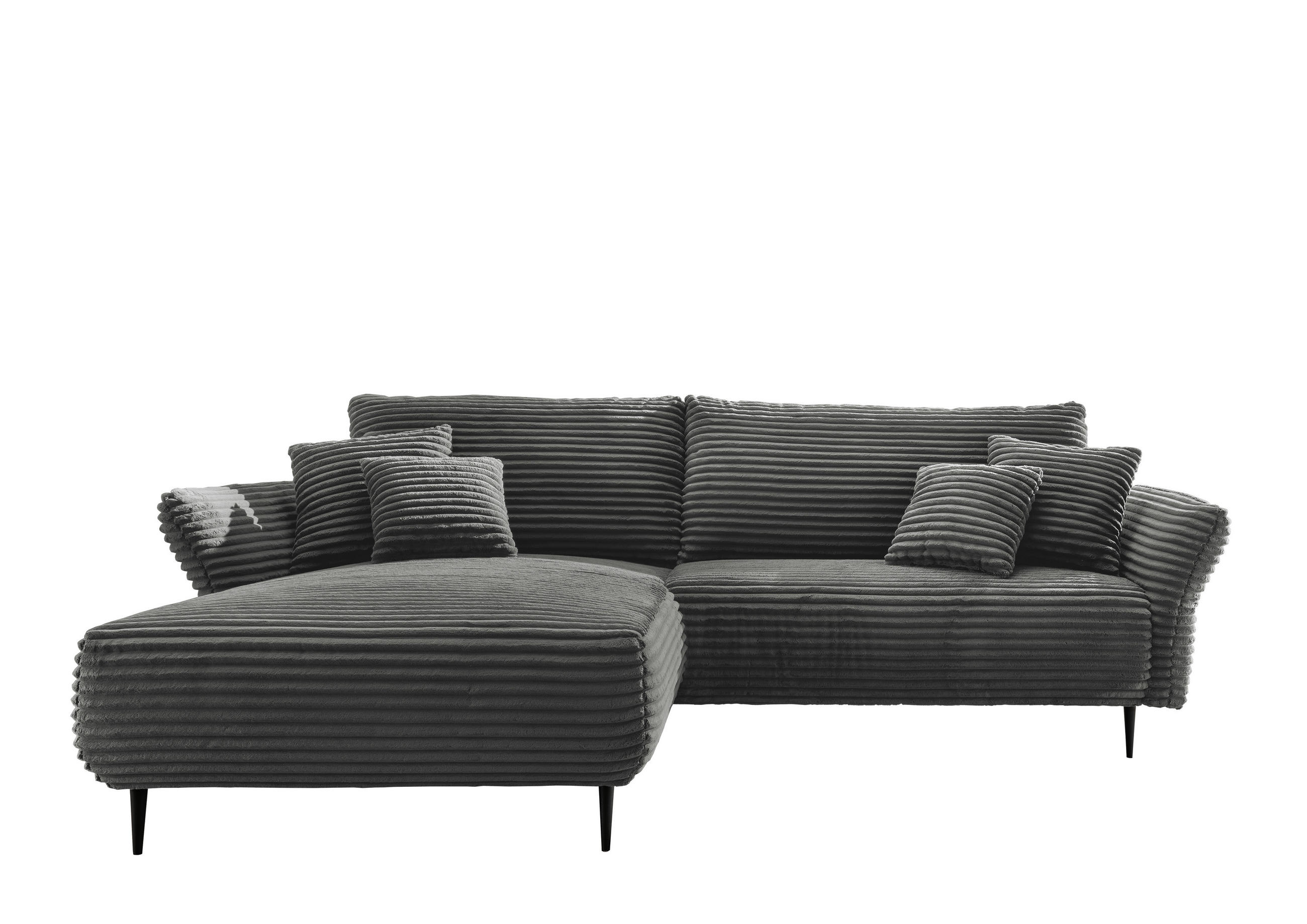 ECKSOFA Anthrazit Cord  - Anthrazit/Schwarz, Design, Textil/Metall (178/264-302cm) - Livetastic