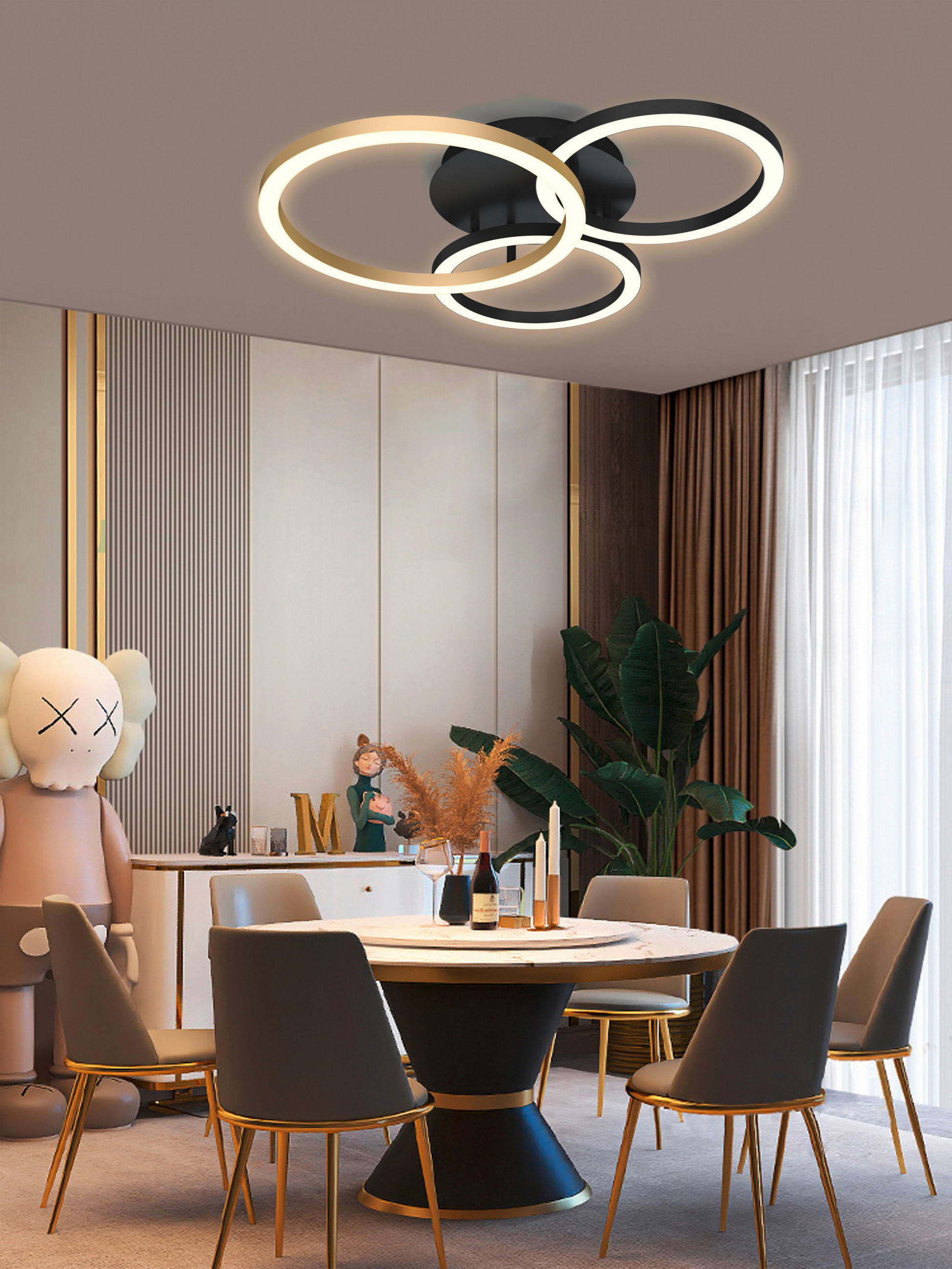 PLAFONIERĂ CU LED - auriu/negru, Design, plastic/metal (63,5/61,5/13cm) - Wofi