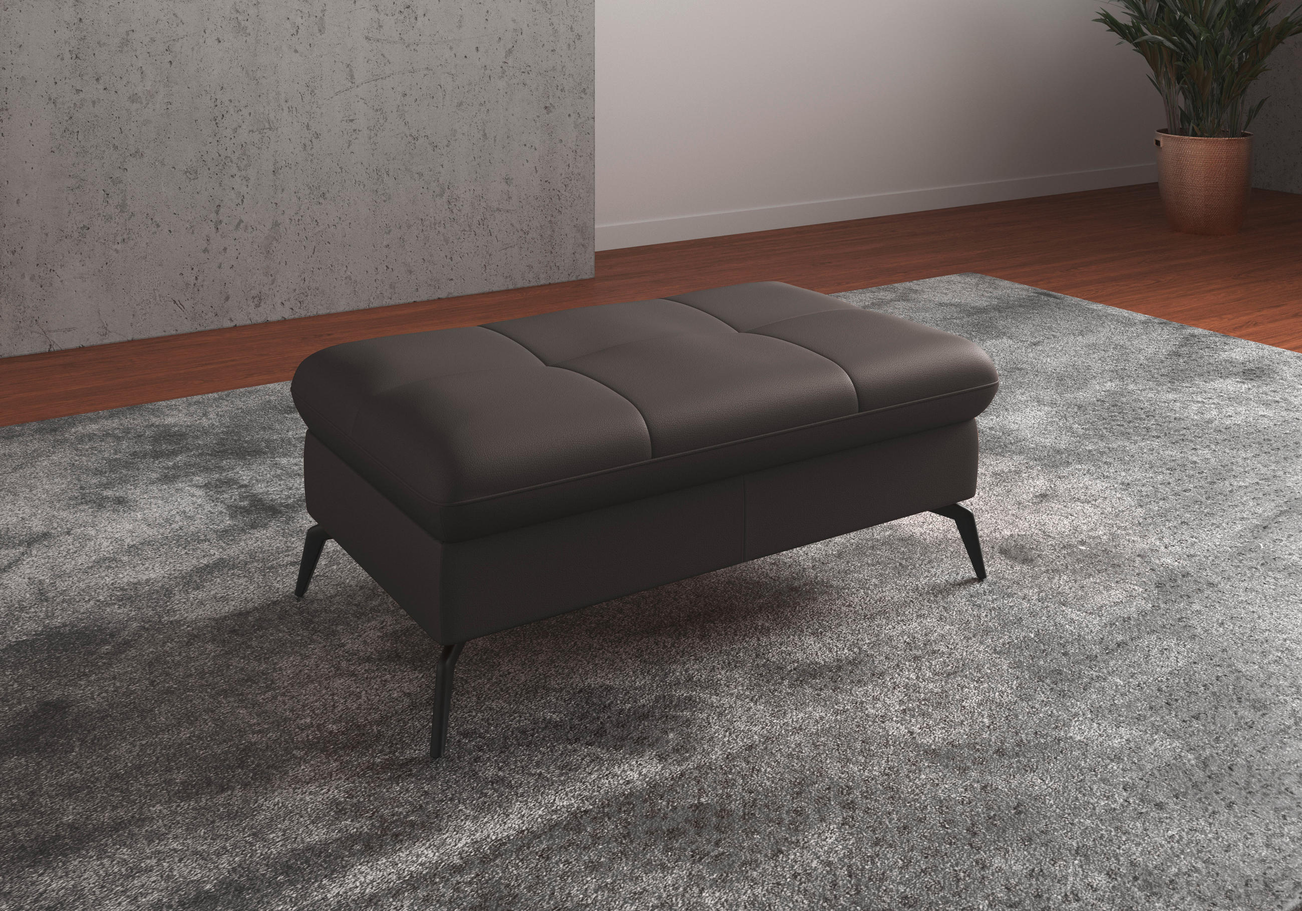 HOCKER in Leder Mokka  - Schwarz/Mokka, KONVENTIONELL, Leder/Metall (102/47/69cm) - Sit & More