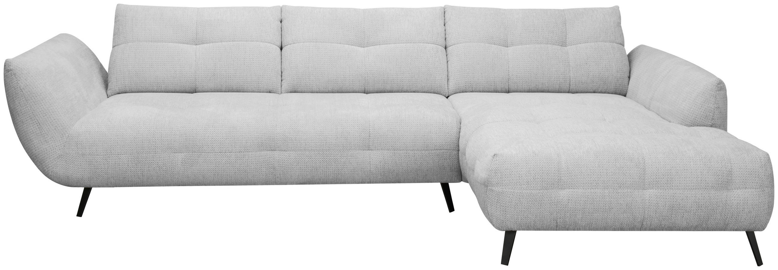 ECKSOFA Hellgrau Chenille Armlehnenkissen, Rücken echt, Sitztiefenverstellung  - Hellgrau/Schwarz, KONVENTIONELL, Textil/Metall (313/215cm) - Hom`in