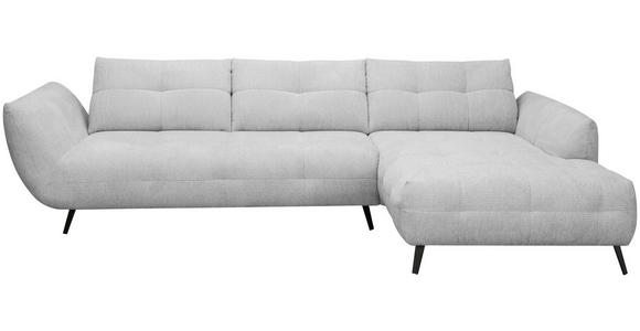 ECKSOFA Hellgrau Chenille Armlehnenkissen, Rücken echt, Sitztiefenverstellung  - Hellgrau/Schwarz, KONVENTIONELL, Textil/Metall (313/215cm) - Hom`in