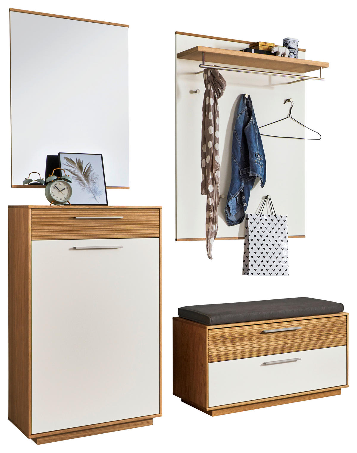 GARDEROBE 5-teilig 155/195/40 cm  - Weiss/Eichefarben, Design, Holz/Holzwerkstoff (155/195/40cm)