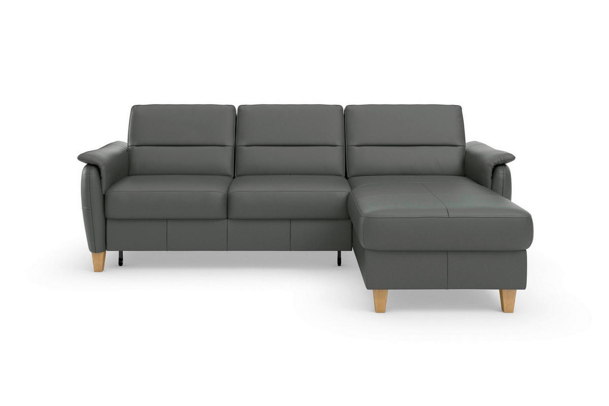 ECKSOFA PALMERA E in Mikrofaser Kombination Echtleder/Stoff Anthrazit  244/163 cm  - Eichefarben/Anthrazit, Basics, Leder/Holz (244/163cm) - Sit & More