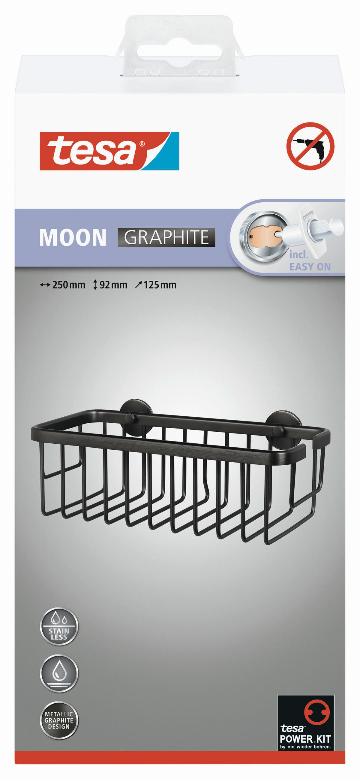 DUSCHKORB - Graphitfarben, Basics, Metall (25/8/12,5cm) - Tesa