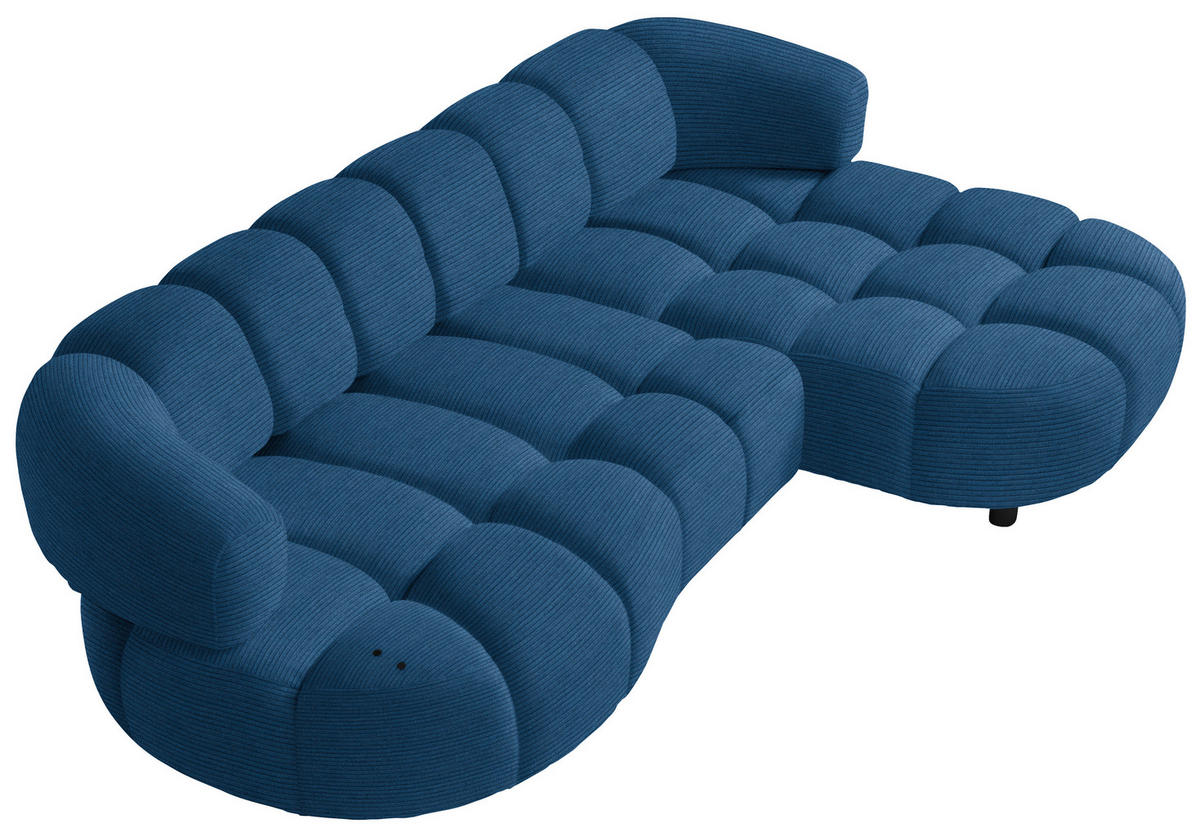 ECKSOFA in Cord, Velours Blau  284/183 cm  - Blau/Schwarz, Design, Holz/Textil (284/183cm) - Welnova