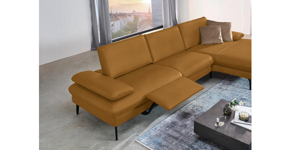 ECKSOFA in Echtleder Currygelb 325/157 cm - Currygelb/Schwarz, Design, Leder/Metall (325/157cm) - Dieter Knoll