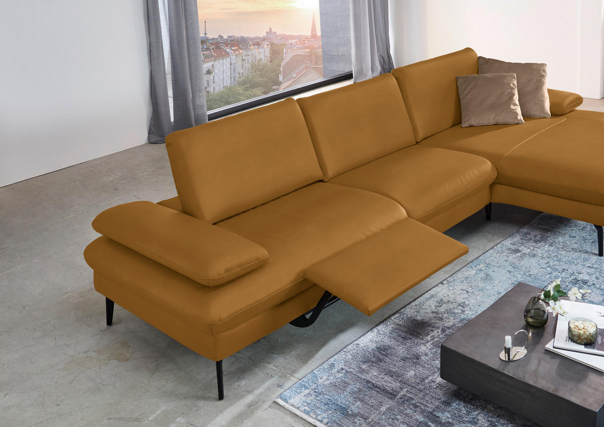 ECKSOFA in Echtleder Currygelb  - Currygelb/Schwarz, Design, Leder/Metall (325/157cm) - Dieter Knoll