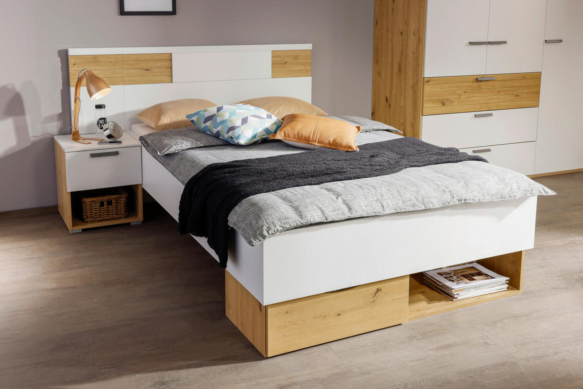 BETT 120/200 cm  in Weiss, Eiche Artisan   - Weiss/Eiche Artisan, Konventionell, Holzwerkstoff (120/200cm) - Xora