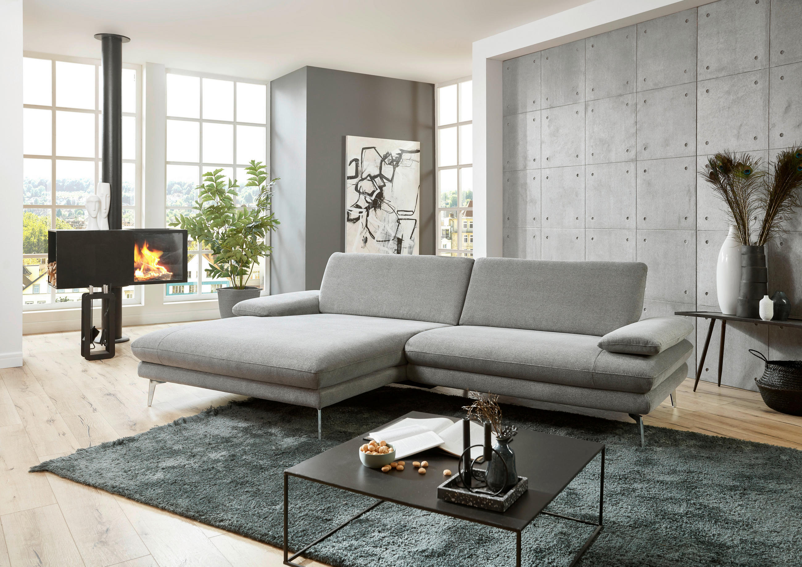 ECKSOFA Grau Webstoff  - Schwarz/Grau, Design, Textil/Metall (284/184cm) - Dieter Knoll