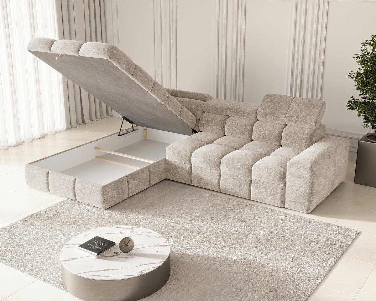 ECKSOFA  in Chenille Creme  - Creme/Schwarz, MODERN, Kunststoff/Textil (204/292cm) - Milino