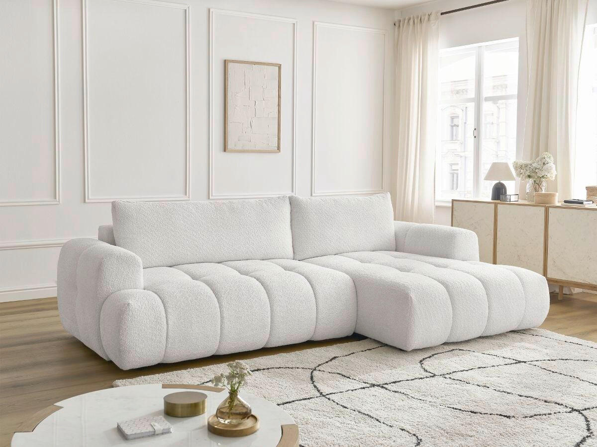 ECKSCHLAFSOFA FUJI Bouclé Weiß  inkl.  - Schwarz/Weiß, MODERN, Kunststoff/Textil (292/160cm)