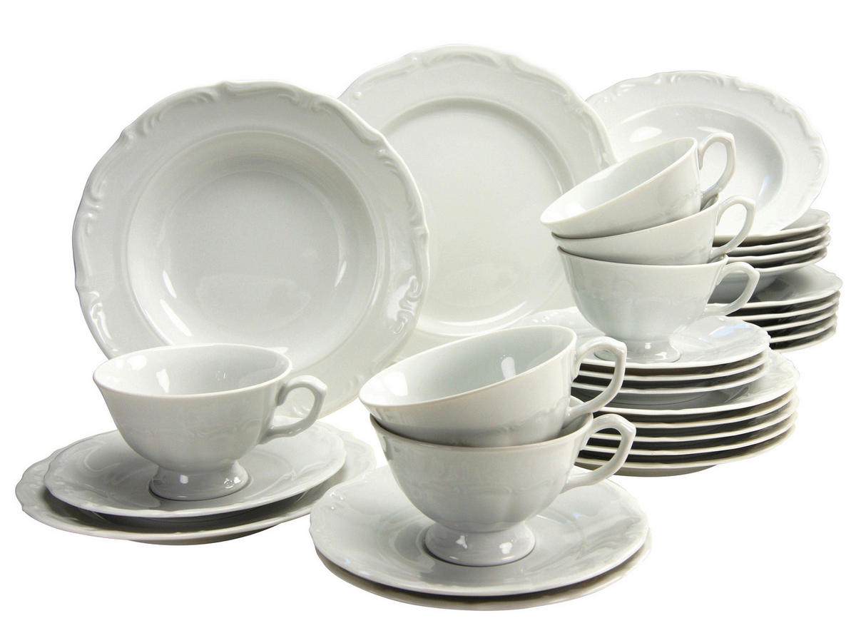 KOMBINOVANÁ SOUPRAVA, 30dílné, porcelán - bílá, Basics, keramika - Creatable