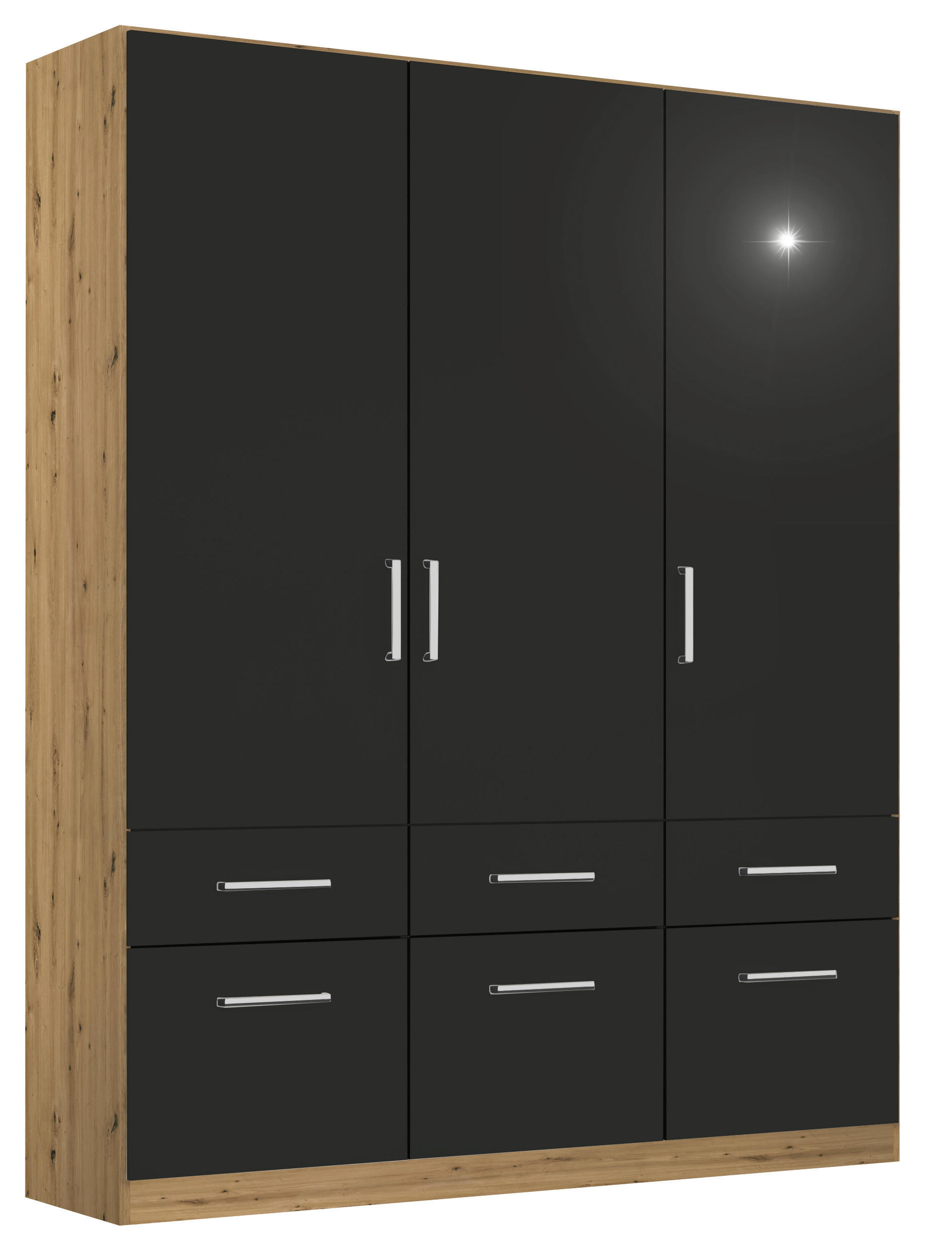 DREHTÜRENSCHRANK  in Eiche Artisan, Grau  - Chromfarben/Eiche Artisan, MODERN, Holzwerkstoff/Kunststoff (136/197/54cm) - Rauch Möbel