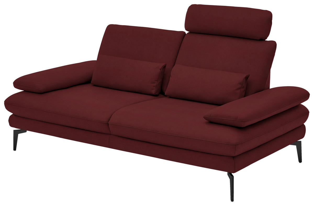 2,5-SITZER in Echtleder Rot  - Rot/Schwarz, Design, Leder/Metall (196/86/104cm) - Dieter Knoll