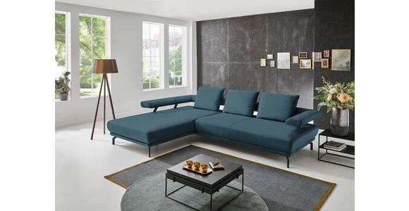 ECKSOFA in Echtleder Blau 224/305 cm - Blau/Schwarz, Design, Leder/Metall (224/305cm) - Dieter Knoll