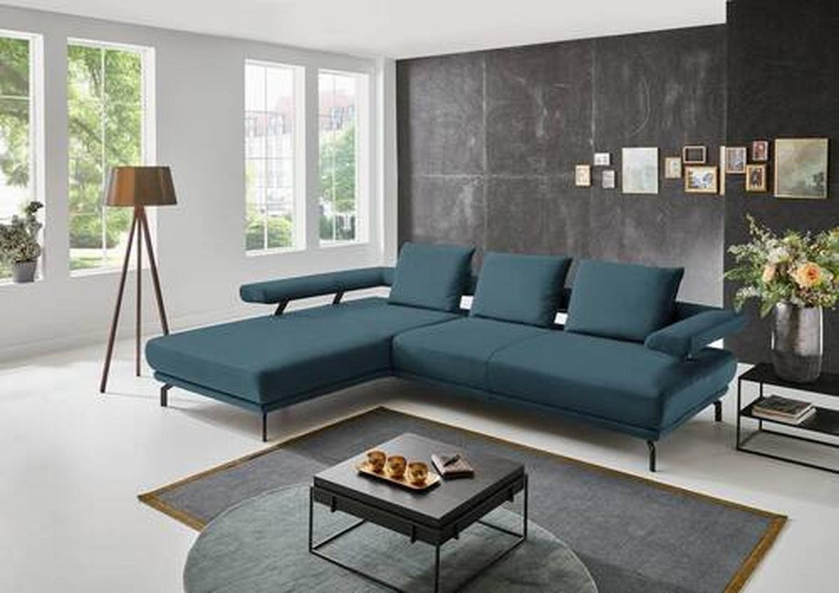 ECKSOFA in Echtleder Blau  - Blau/Schwarz, Design, Leder/Metall (224/305cm) - Dieter Knoll