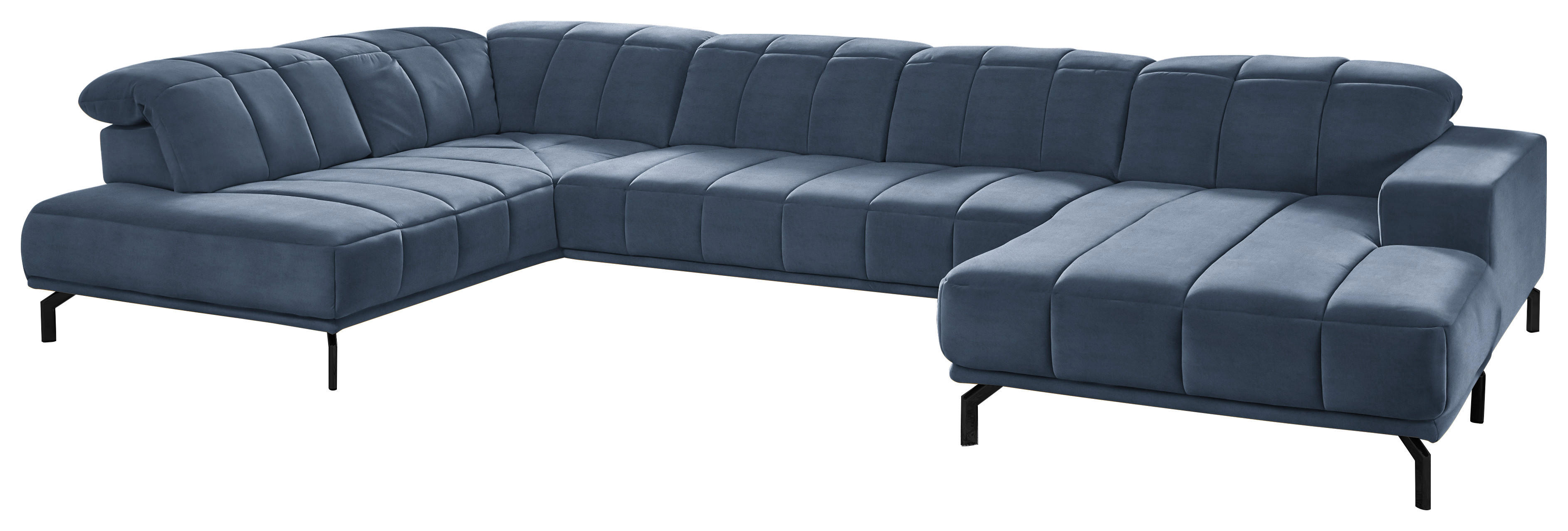 WOHNLANDSCHAFT Blau Velours  - Blau/Schwarz, Design, Textil/Metall (219/383/195cm) - Beldomo Style