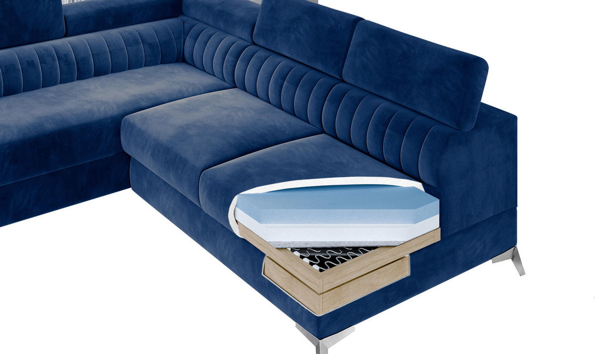 ECKSOFA Hellgrau Samt  - Silberfarben/Hellgrau, Design, Textil/Metall (278/205cm) - MID.YOU