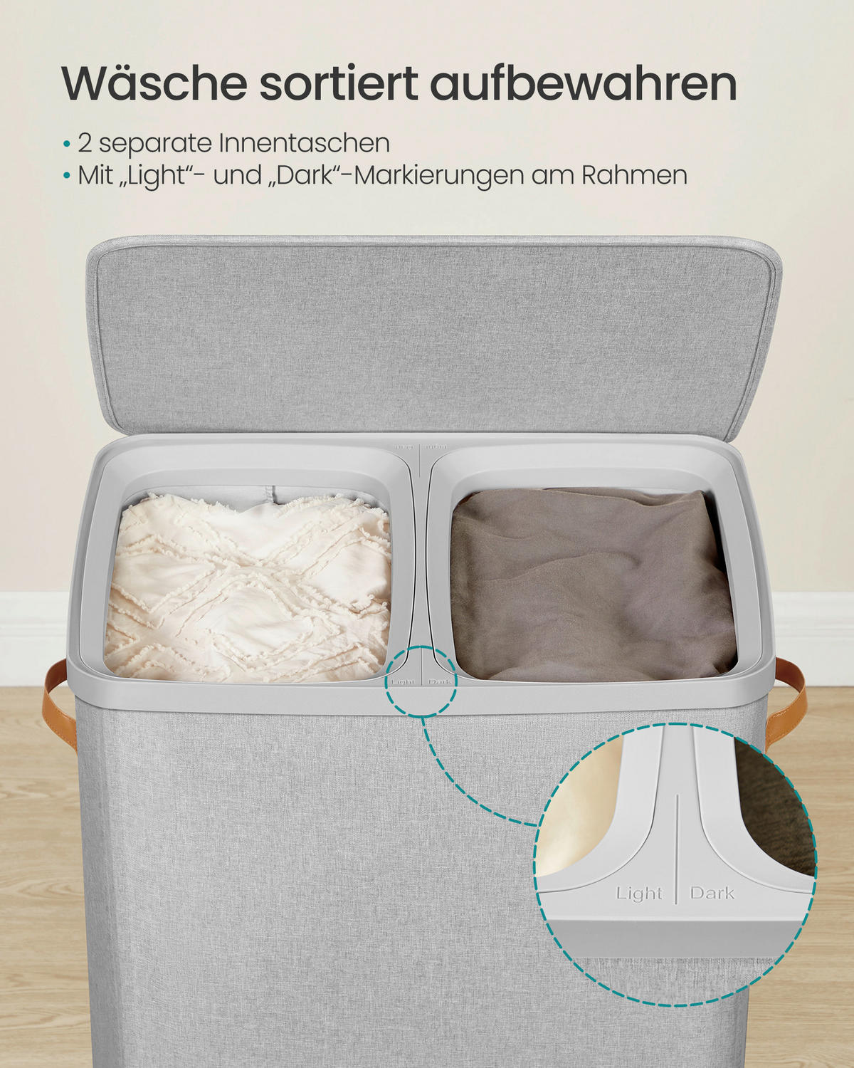 WÄSCHEKORB - Grau, Trend, Kunststoff/Textil (56/75/40cm) - Boxxx